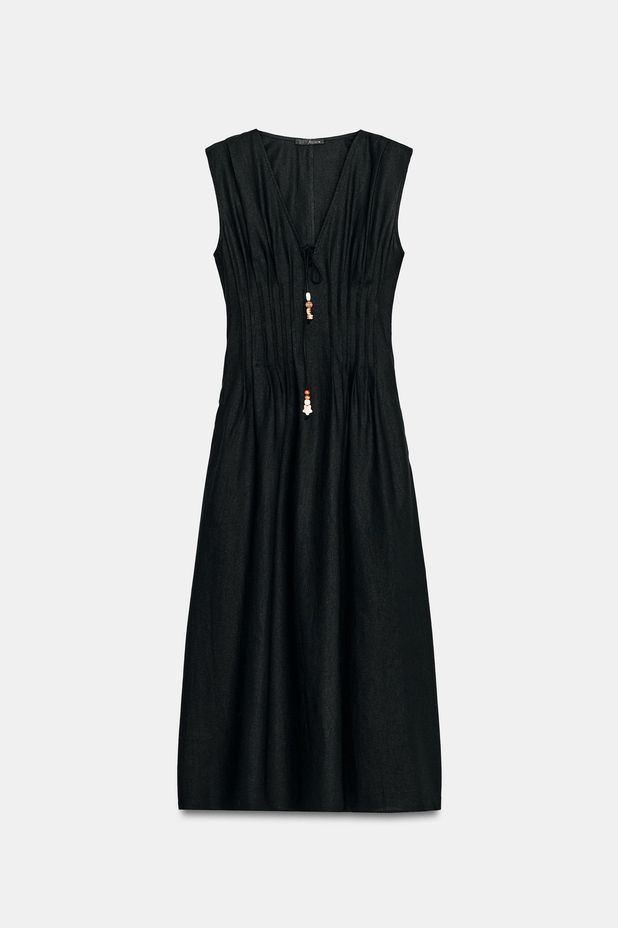 Женские платья Zara LINEN PINTUCK MIDI DRESS — фото 5