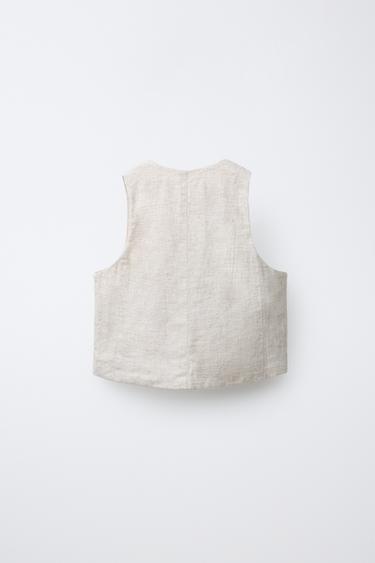 LINEN BLEND SUIT WAISTCOAT - Light beige by Zara - Image 1