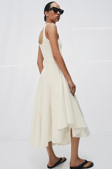 FUSTAN I KOMBINUAR GODETS - Ngjyrë natyrale nga Zara