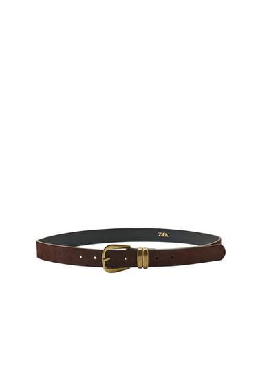 100% SPLIT SUEDE LEATHER BELT WITH DOUBLE LOOP - Chocolate by Zara