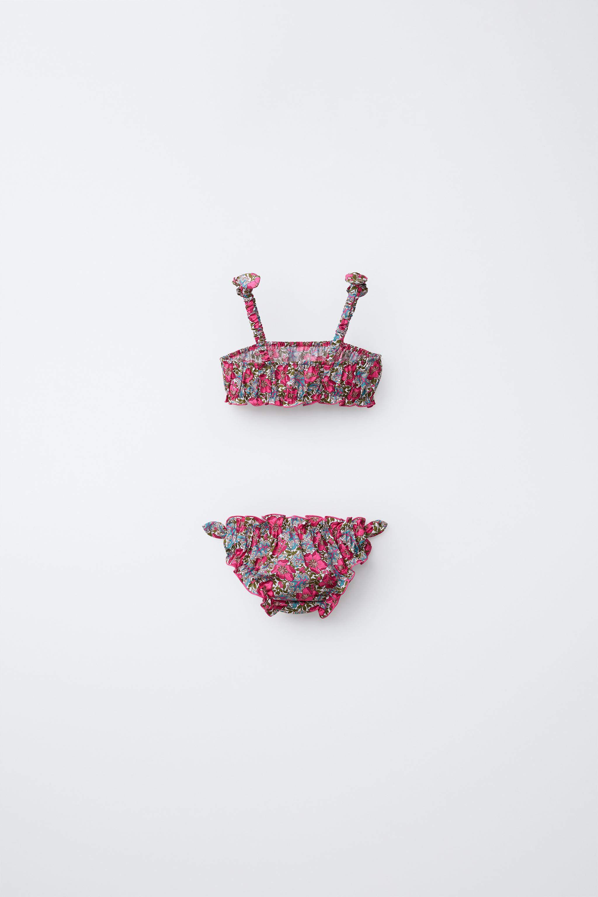 2-6 YEARS/ FLORAL PRINT BIKINI MADE WITH LIBERTY FABRIC — Fuchsia