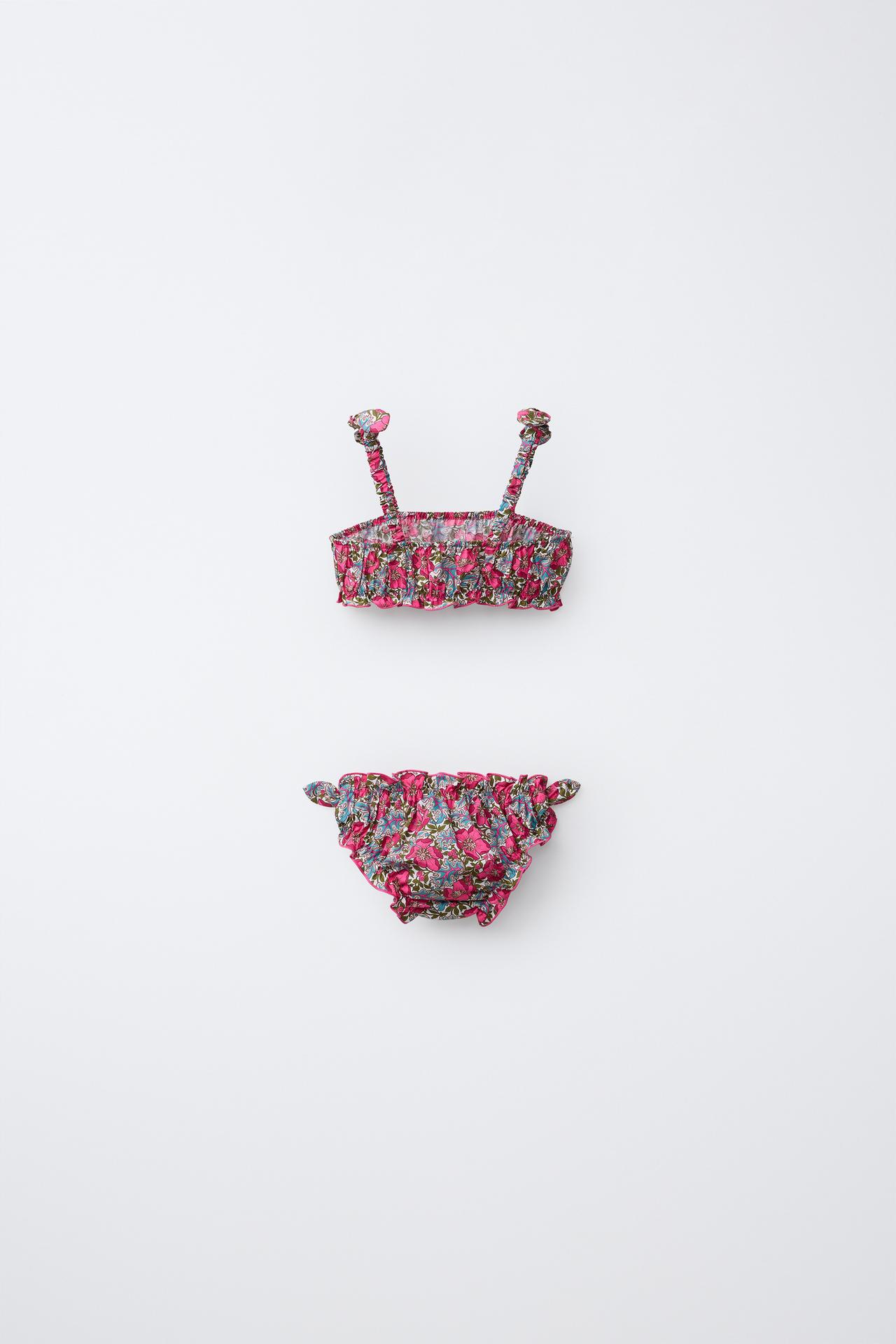 2-6 YEARS/ FLORAL PRINT BIKINI MADE WITH LIBERTY FABRIC — Fuchsia