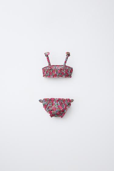 2-6 YEARS/ FLORAL PRINT BIKINI MADE WITH LIBERTY FABRIC — Fuchsia 2