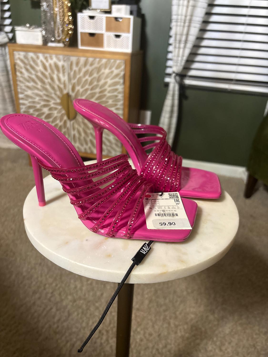 RHINESTONE VINYL HIGH HEEL SANDALS - Image 2