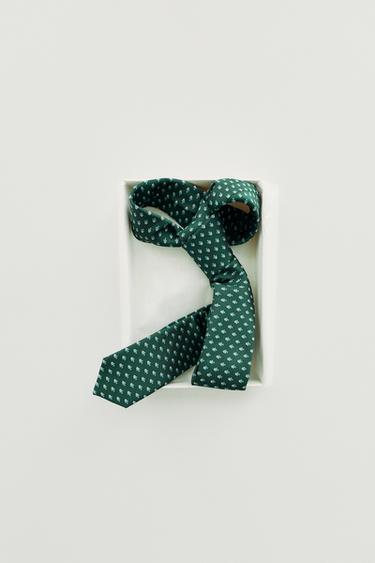 FISH PRINT TIE - Green / Ecru by Zara