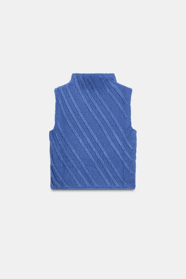 Zara TEXTURED KNIT VEST - Bluish