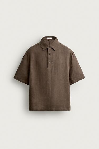 CAMISA POLO BOXY FIT 100% LINO - Marrón / Topo de Zara