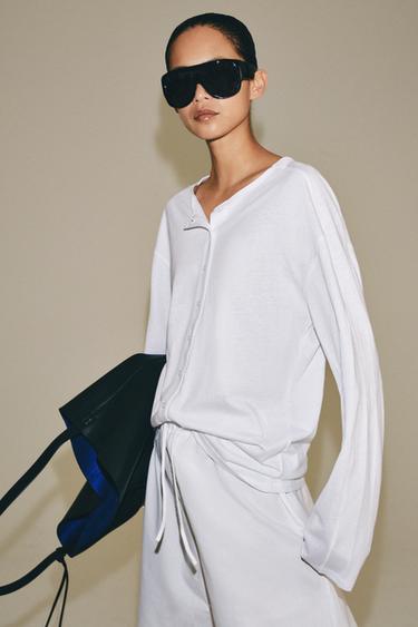 Zara BUTTON-UP T-SHIRT - White