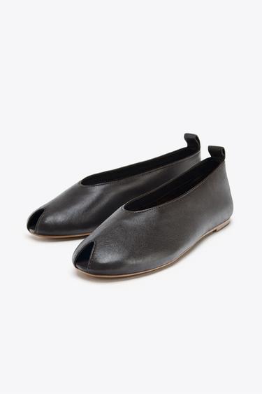 LEATHER BALLERINA SHOES WITH OPENING - Brown by Zara - Image 2