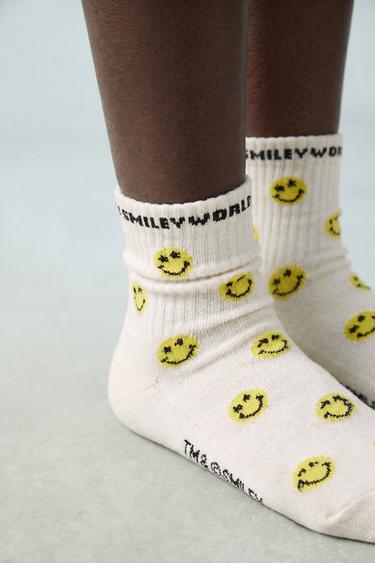 Zara TWO-PACK OF SMILEYWORLD ® CHECKERED MID-CALF SOCKS - Black / White