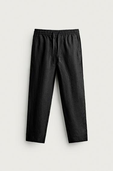 100% LINEN RELAXED FIT TROUSERS - Black by Zara