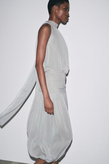 CHIFFON BODYSUIT WITH TIE - Pearl grey by Zara - Image 2