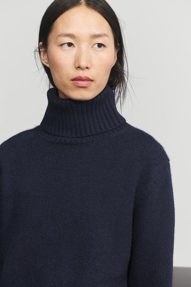 Cropped 100% cashmere knit sweater — Ink blue 2