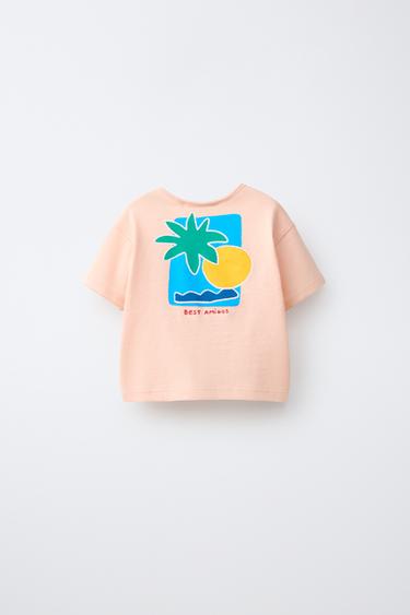 PALM TREE PRINT T-SHIRT - Peach by Zara - Image 1