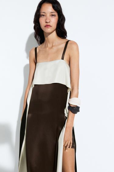 Zara Flowing color-block midi dress - Brown