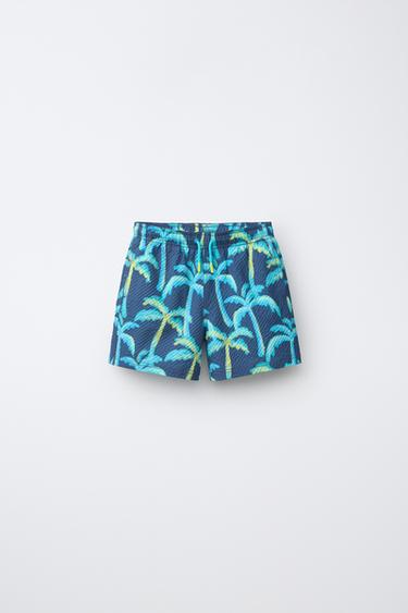 AGES 6-14 / PALM TREE PRINT SWIMMING TRUNKS - Blue by Zara