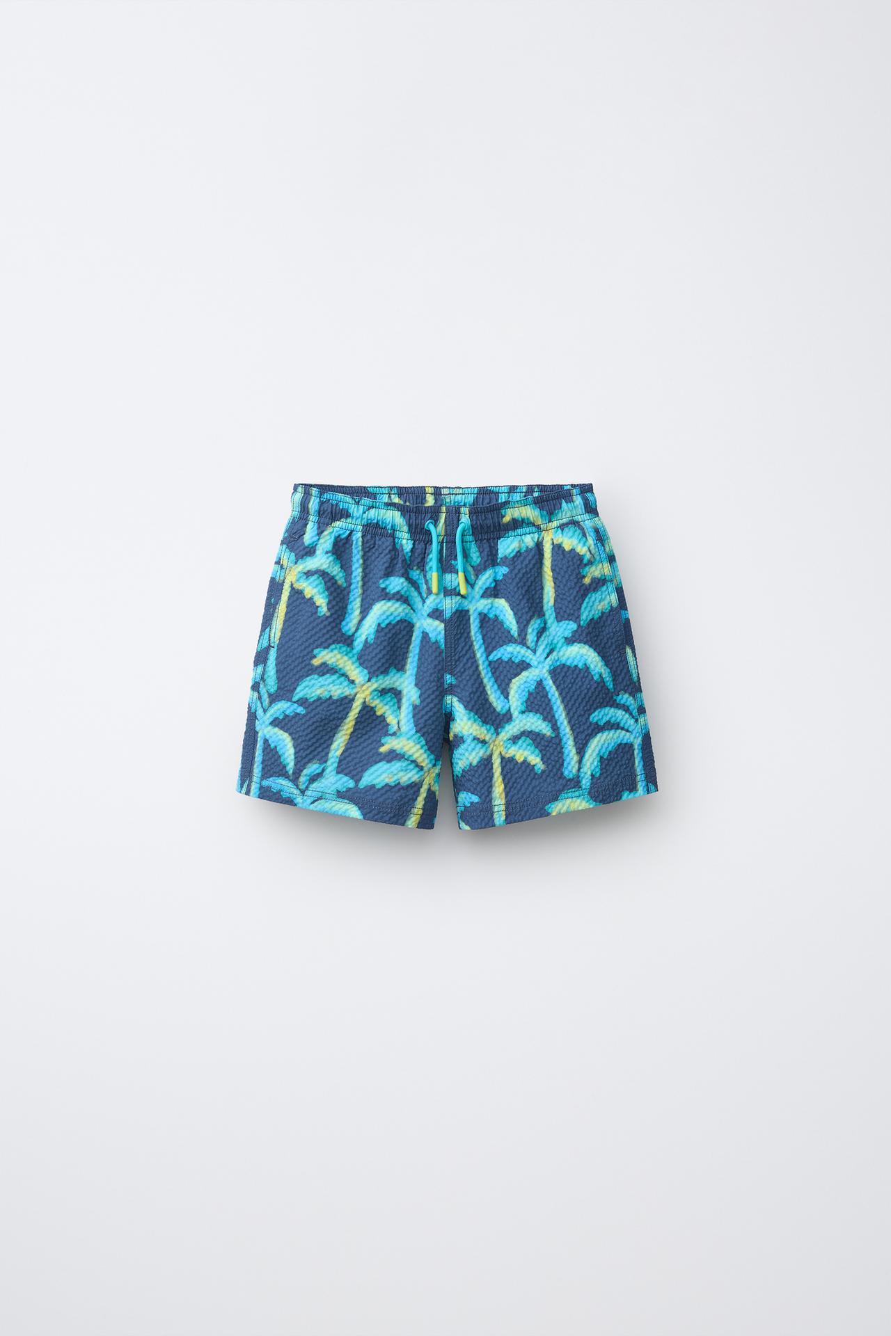 6-14 YEARS/ PALM TREE SWIM SHORTS — Blue