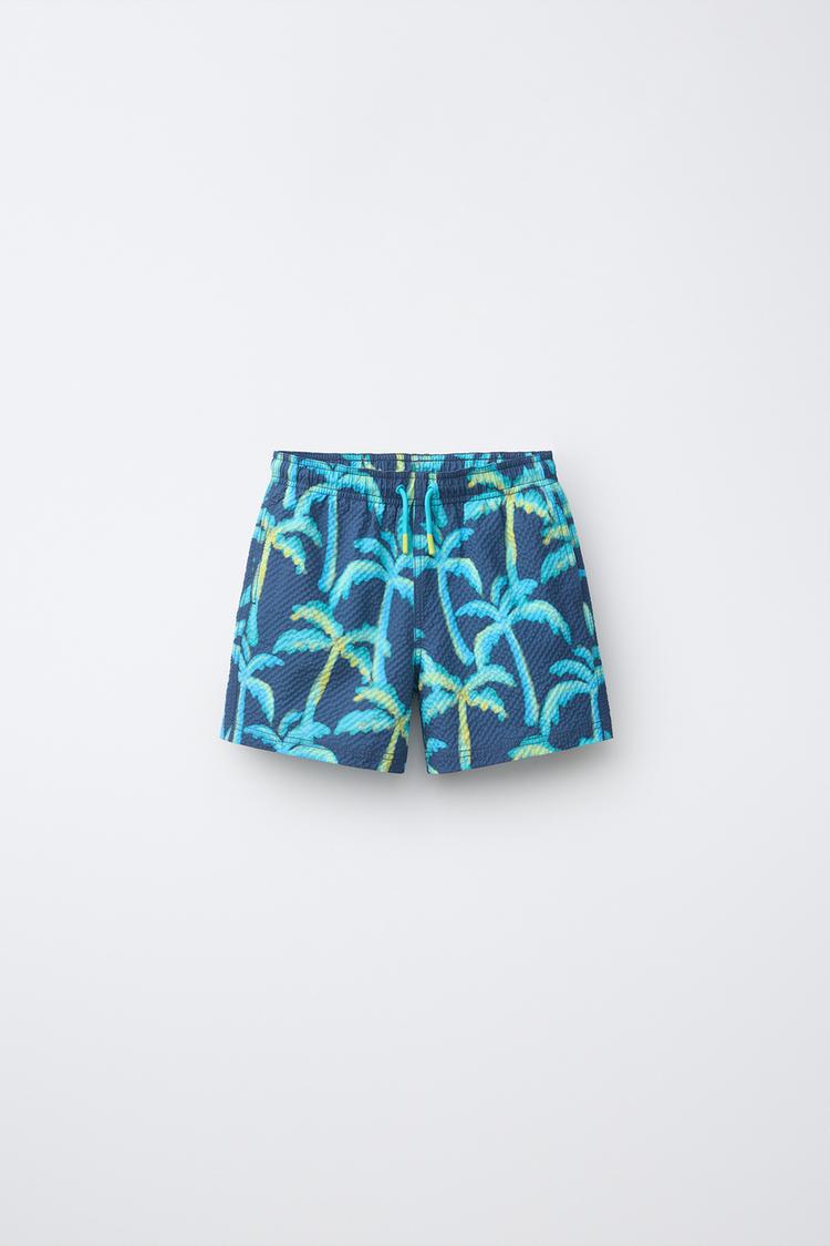 6-14 YEARS/ PALM TREE SWIM SHORTS — Blue