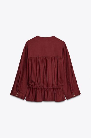 LINEN BLEND SAFARI JACKET - Burgundy by Zara - Image 7
