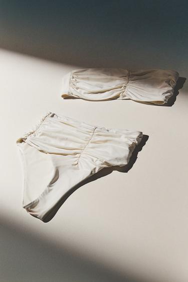 GATHERED BEACH BIKINI BOTTOMS - Ecru by Zara