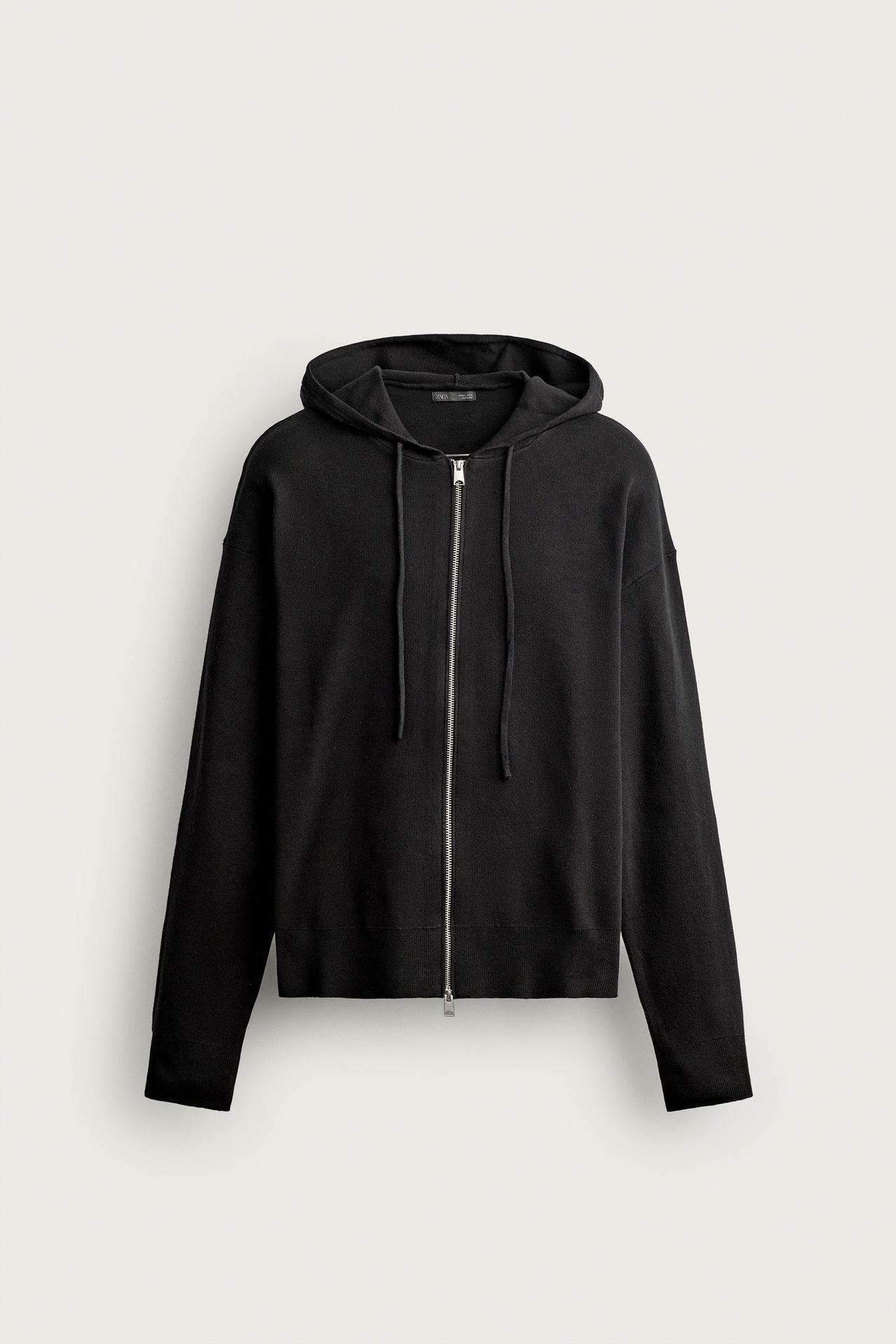 SOFT-KNIT HOODED SWEATSHIRT — Black