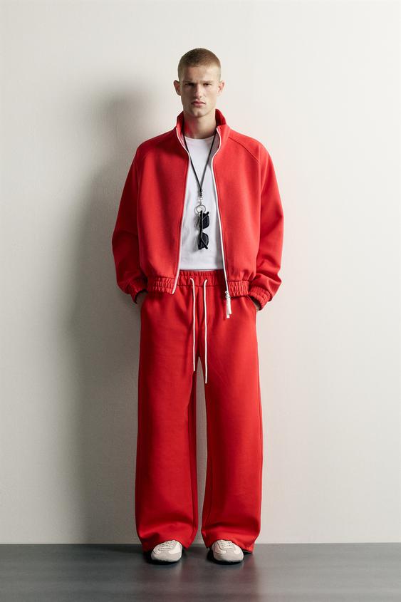 SWEAT JOGGING ZIP CONTRASTE - Rouge de Zara - Image 0