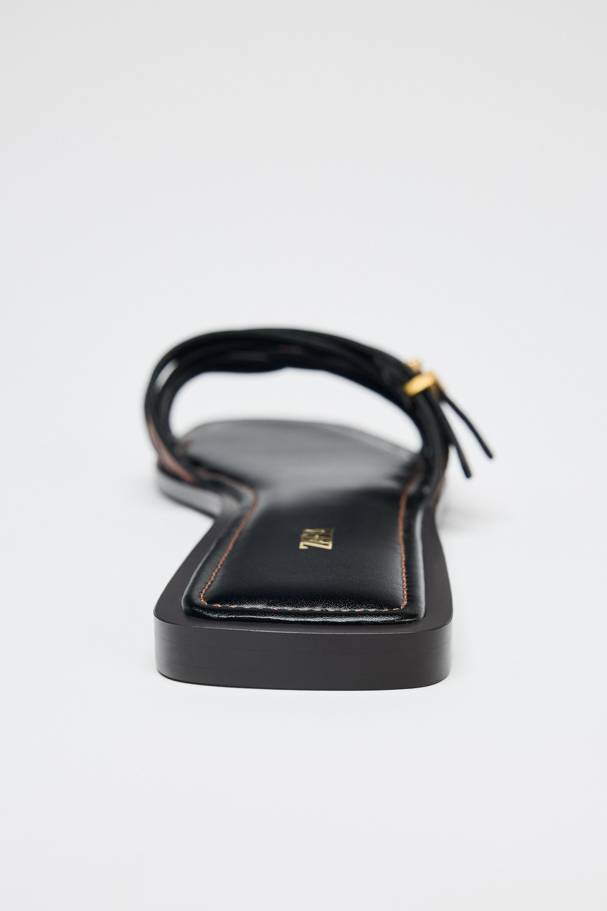 LEATHER STRAPPY SLIDE SANDALS