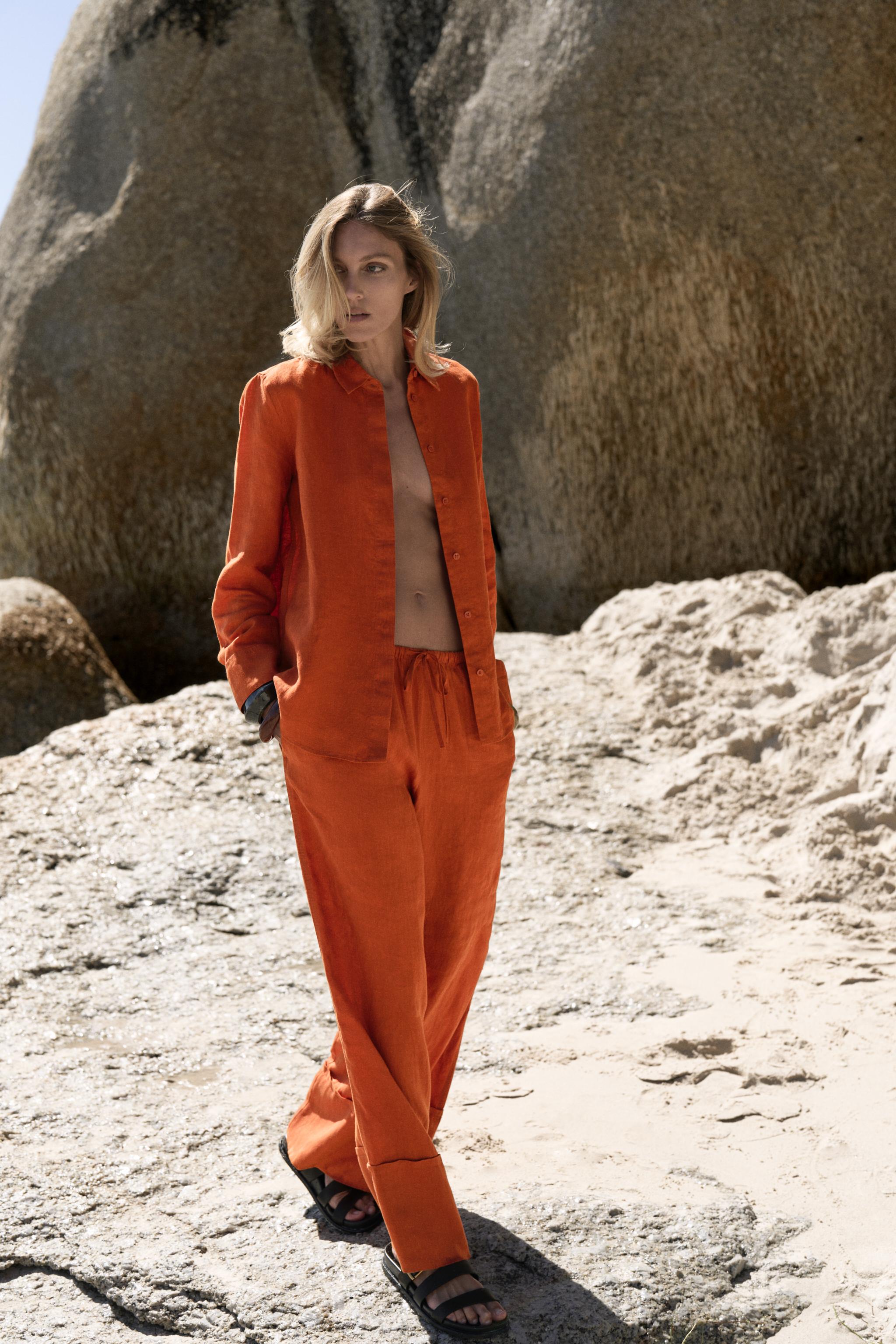 100% LINEN PALAZZO PANTS ZW COLLECTION - Dark orange | ZARA