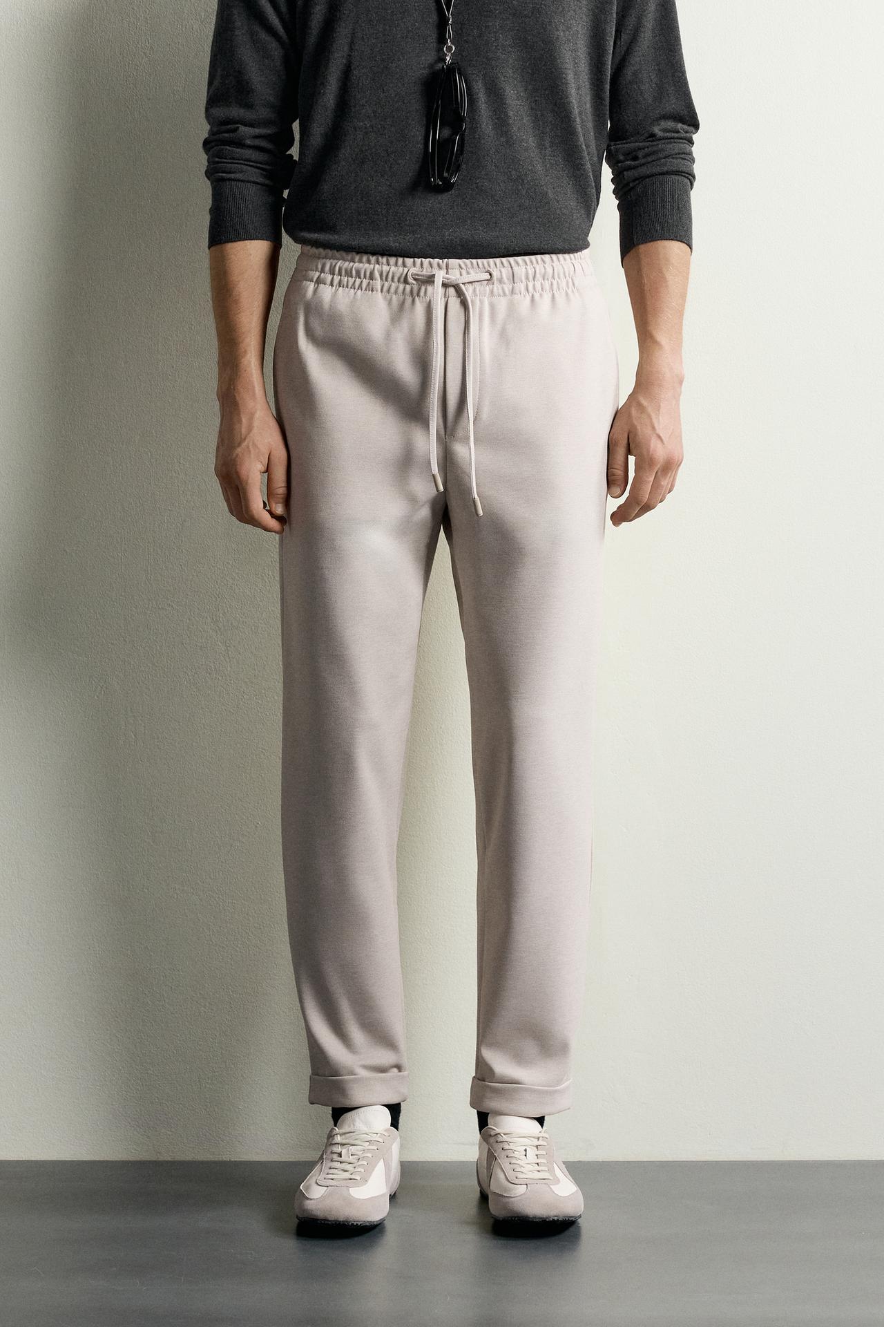 EASY CARE JOGGER-WAIST PANTS — Light tan