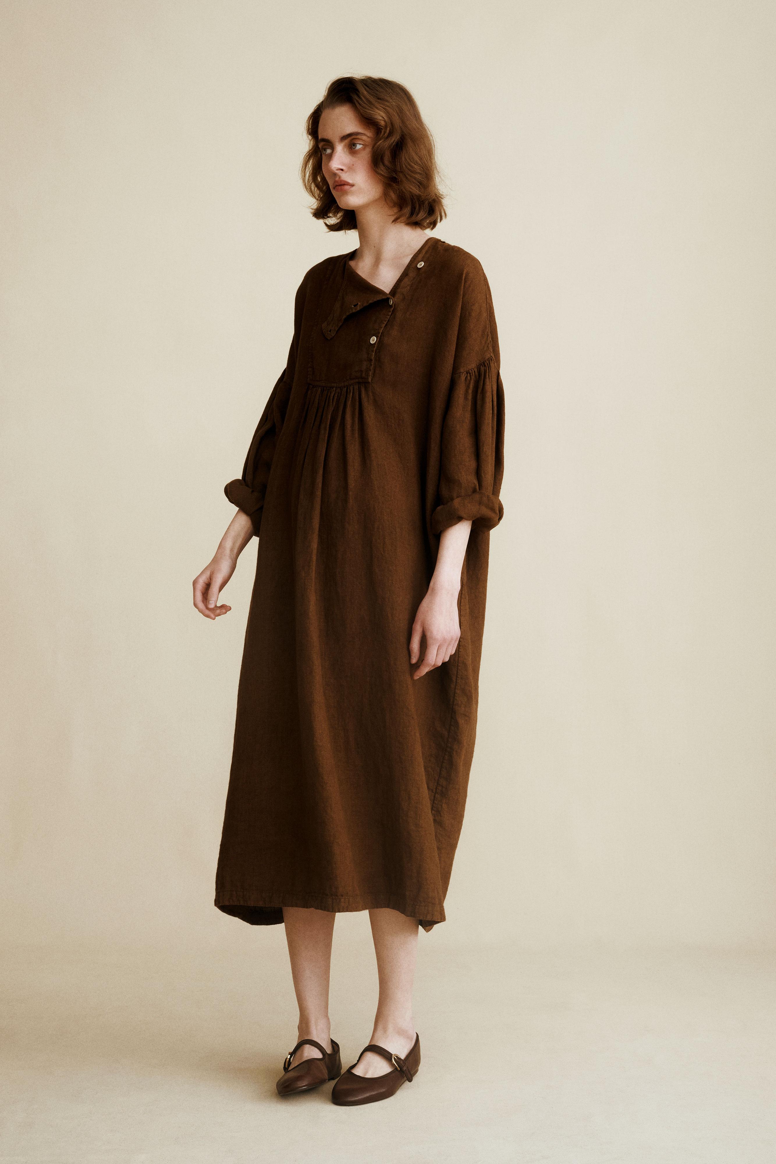100% LINEN DRESS CREATED BY CARAMEL LONDON X ZARA — Chocolate