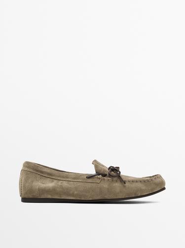 Zara Split suede loafers with bow - SAND/BROWN - Image 0