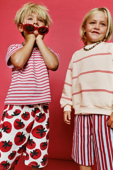 STRIPED SWEATSHIRT - White / Red by Zara
