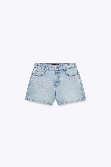 Zara Z1975 MOM FIT 高腰短褲 - 淡藍色