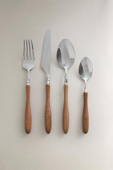 ACACIA WOOD HANDLE FLATWARE SET (SET OF 4) - Beige claro de Zara - Imagen 0