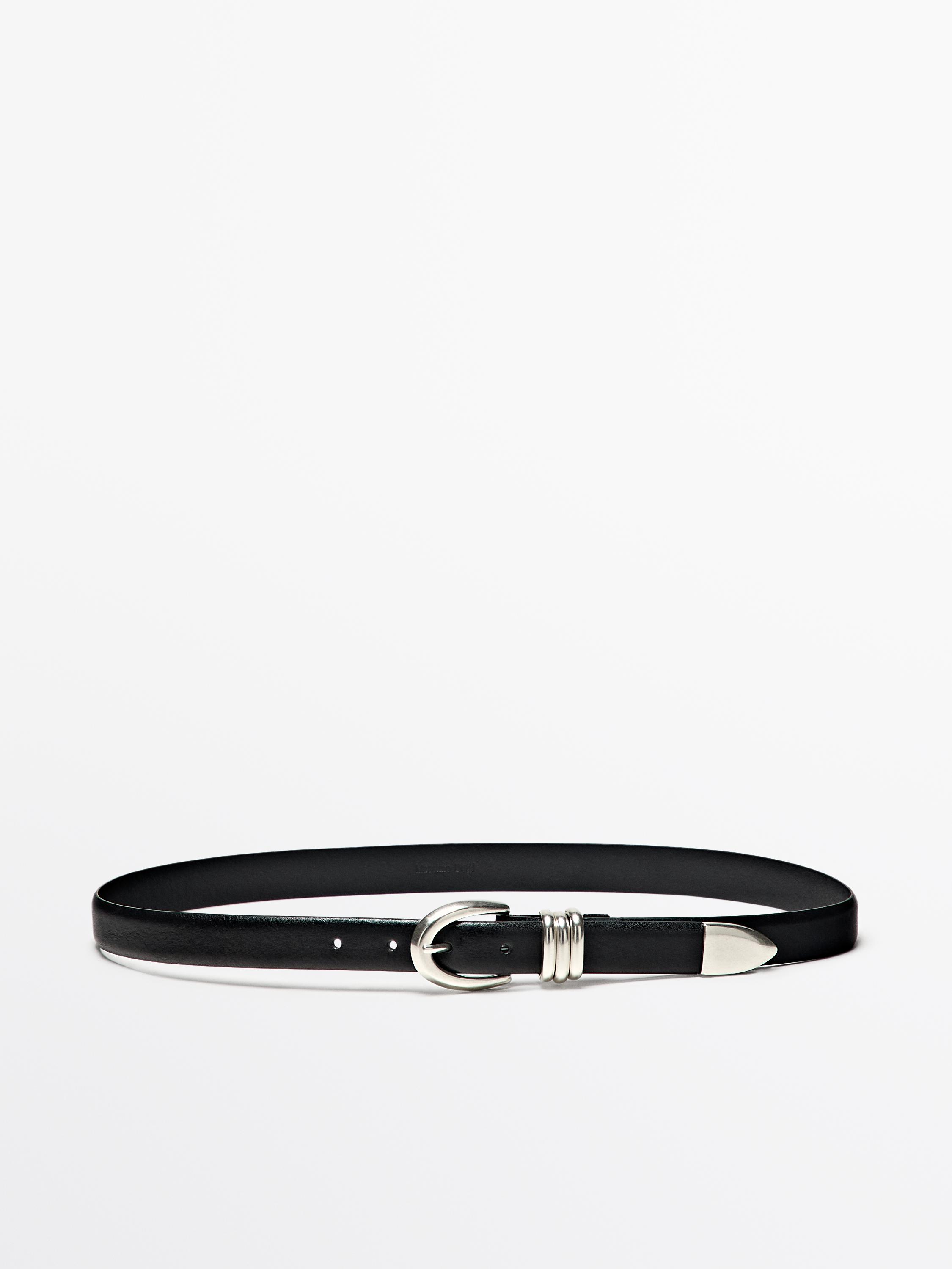 Nappa leather belt with metallic detail