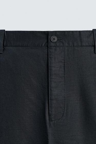 PANTALON DROIT CHANVRE ET COTON - Bleu marine foncé de Zara - Image 8