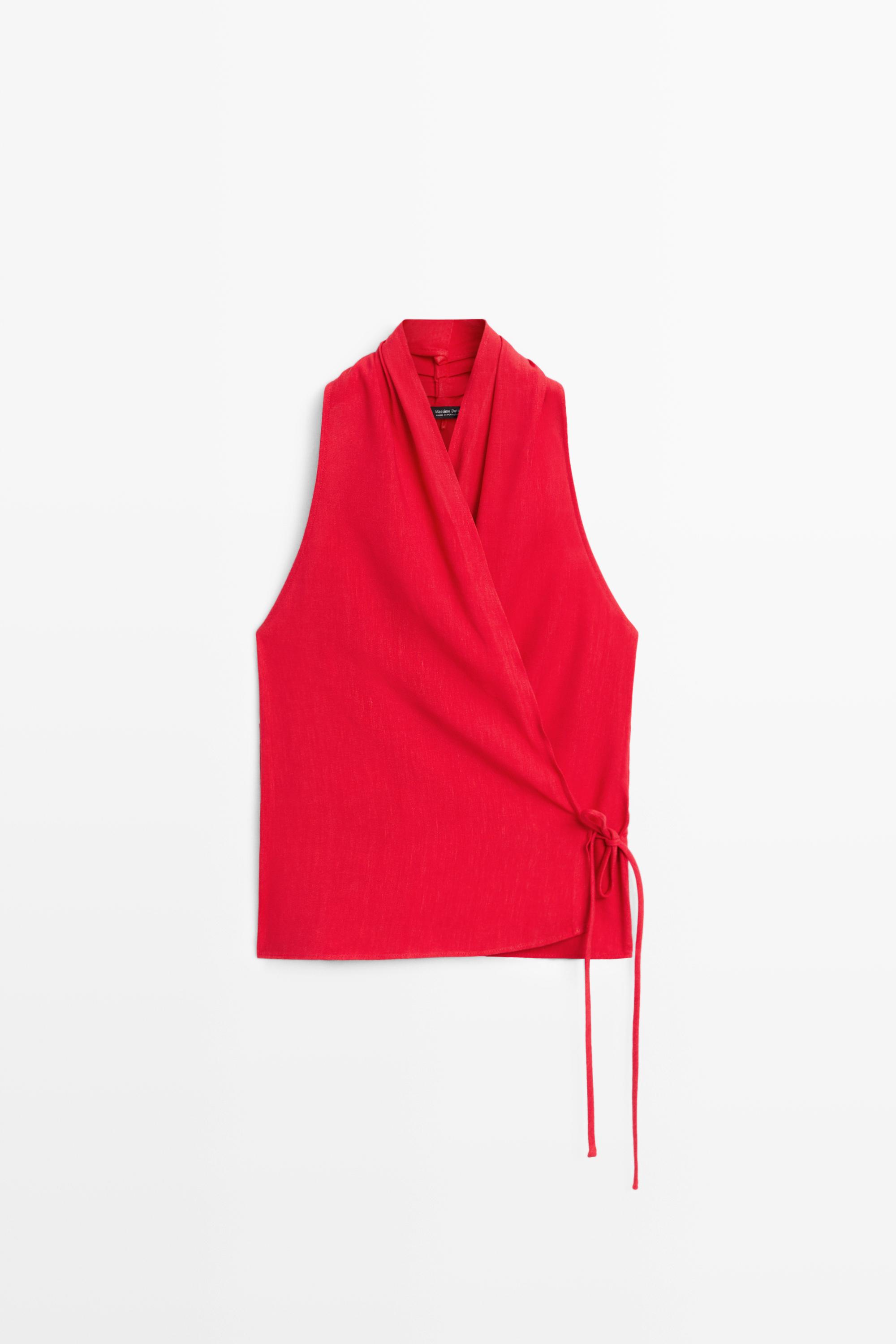 Linen halter top with tie detail - Red | ZARA United States