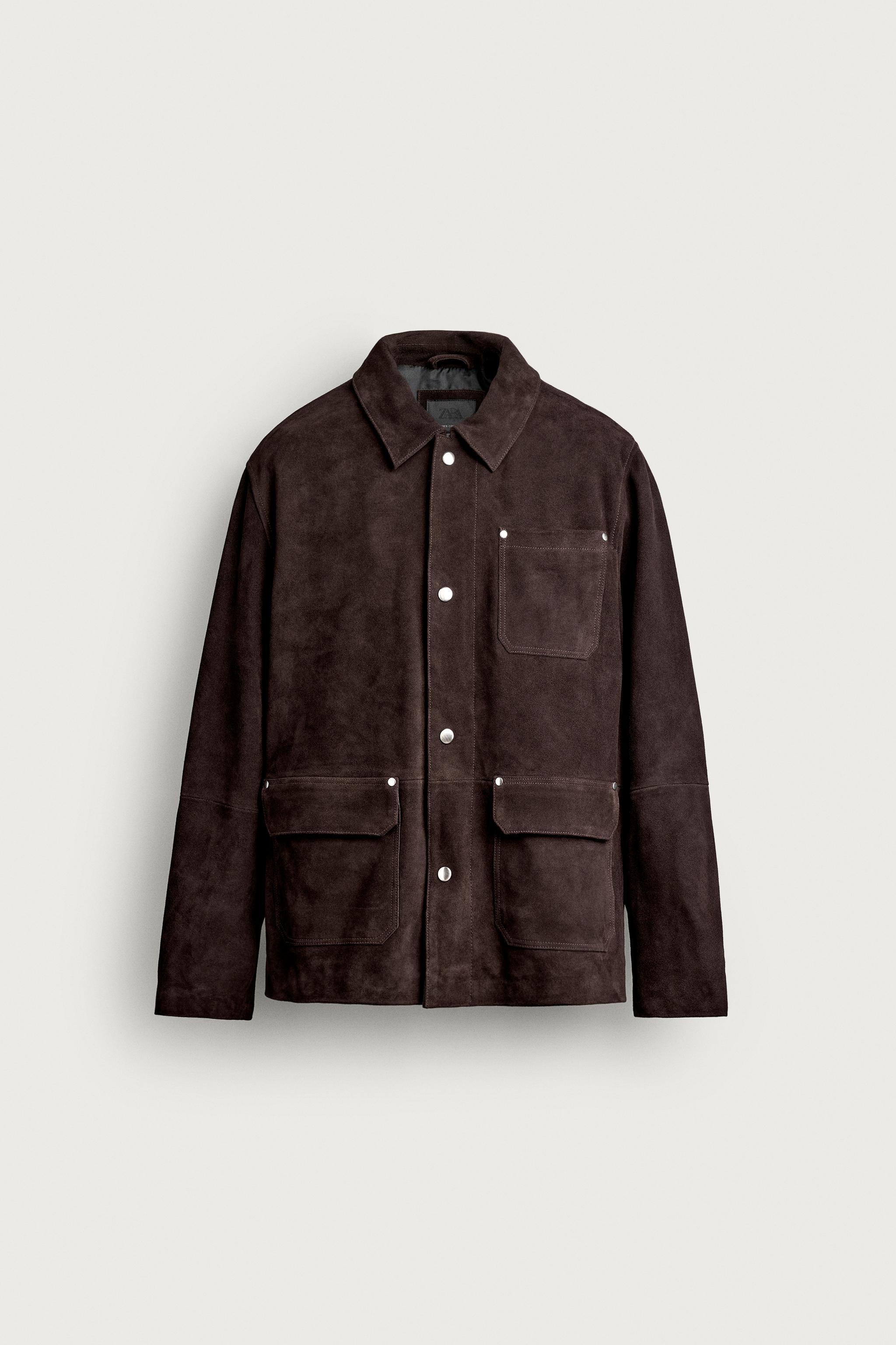 BLOUSON EN CUIR ET DAIM À POCHES