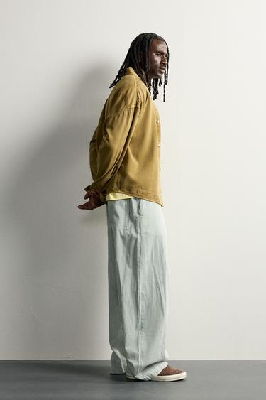 PANTALON BAGGY À RAYURES - Vert de Zara - Image 3