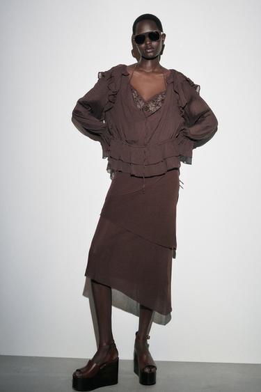 BLUSA SEMITRANSPARENTE ZW COLLECTION - Marrom da Zara