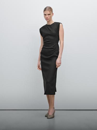 Zara Midi dress with gathered detail - Black