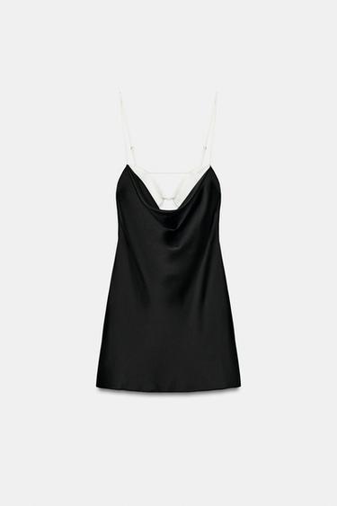 SATIN MINI DRESS WITH CONTRASTING FABRIC - Black by Zara - Image 5