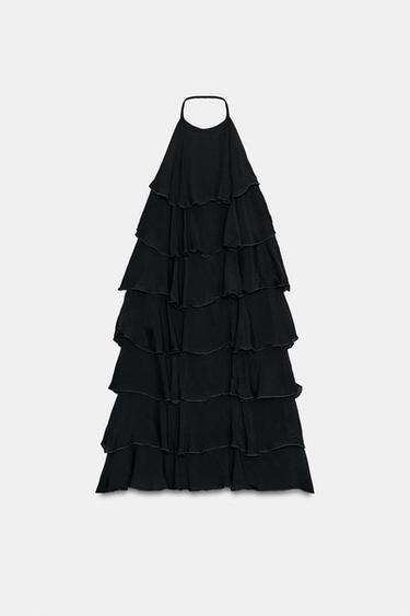 HALTER MINI DRESS WITH RUFFLES - Black by Zara