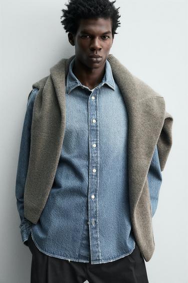 RELAXED FIT DENIM SHIRT - Mid-blue by Zara - Image 5