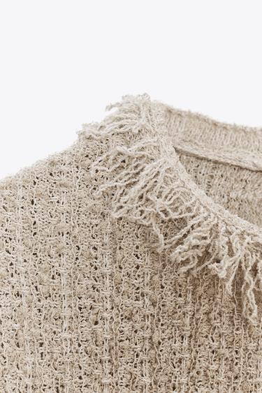 TEXTURED KNIT FRINGED TOP - Ecru by Zara - Image 7