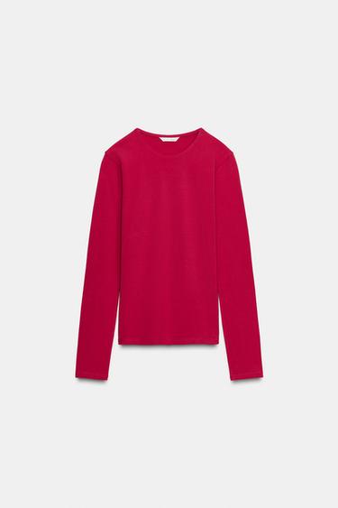 BASIC COTTON T-SHIRT - Fuchsia by Zara