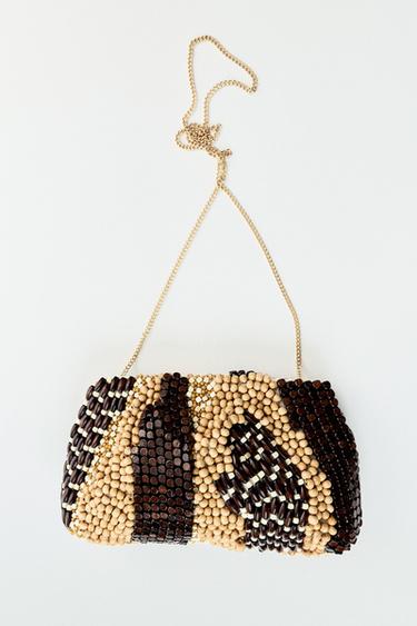 Zara BEADED POUCH BAG - Brown