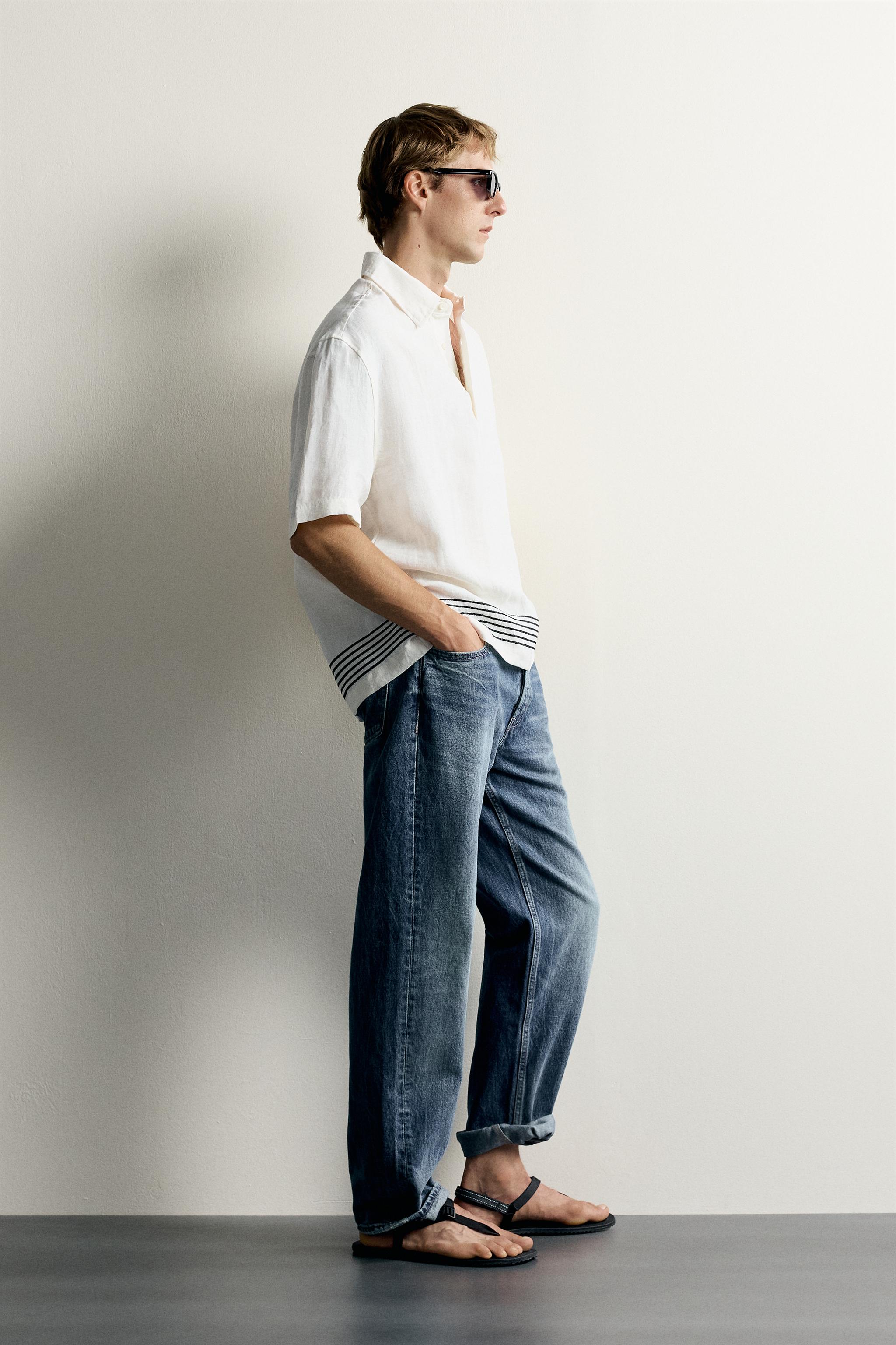 100% LINEN STRIPED POLO SHIRT