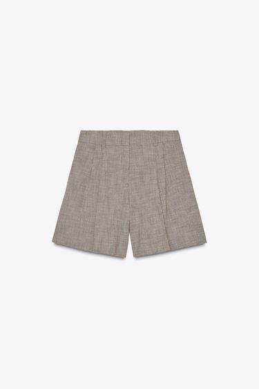 DARTED HIGH-WAIST BERMUDA SHORTS - Sand / Black by Zara