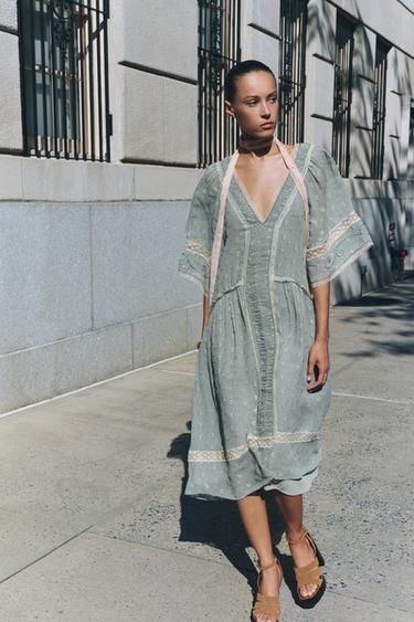 Zara ZW COLLECTION ROMANTIC MIDI DRESS - Dusty blue